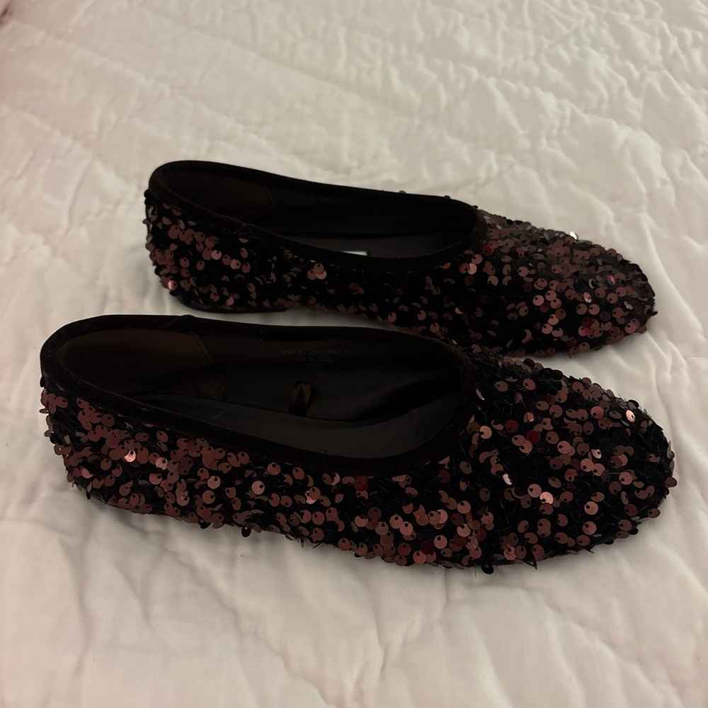 Zara Bloggers Favorite Chocolate Brown Sequin Embellished Flats